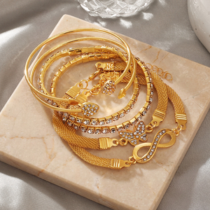6pcs Classic Number 8 <b>Bracelet</b> Open Heart Zircon Love for Women Jewelry - Product Image 5