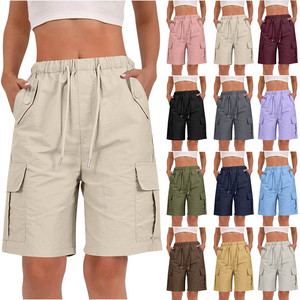 Wholesale Price Women High-waisted Summer Casual Pocket Cargo Pants Breathable Eco-Friendly with Button <b>Tie</b> Shorts Fashion - Product Image 2