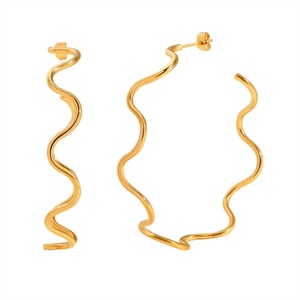 Women Simple Stainless Steel C-shape Earrings Creative Design Big CC Hoop and <b>Choker</b> Necklace Set - Product Image 1