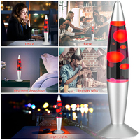 Lampe de table LED en verre en forme de fusée, 13 pouces, corps en aluminium arc-en-ciel, avec paillettes colorées, style lampe à lave, E14/E26, vente en gros