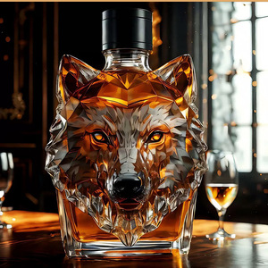 Bottiglia di Vino in Vetro Borosilicato di Alta Qualità, 300ML, Mini Portatile, Moderna, Artigianale, con Motivo a Lupo, per Whisky, Vendita all'Ingrosso per Decorazione - Product Image 3