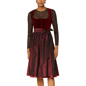 Nouvelle collection : Robe Dirndl en velours rouge pour femme, jupe en satin, taille cintrée, coupe trapèze, longueur midi, manches longues, style folk vintage - Product Image 1