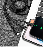 Câble de Chargement USB Durable 3 en 1, Universel Multi-Fonction pour Téléphone Portable/Type-C/Android