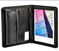 Porte-documents A4 OEM, organiseur de bureau, emplacement pour cartes de visite, multi-poches, présentoir rigide, couverture en PVC et cuir PU, fermeture éclair, agenda