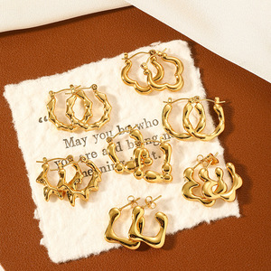 Pendientes de Acero Inoxidable con Baño de Oro de 18K, Diseño Geométrico, Unisex, Venta al Por Mayor QX - Product Image 2