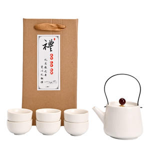 Ru Kiln Tea <b>Set</b> With Handle Ceramic <b>Teapot</b> <b>1</b> Pot 4 <b>Cups</b> Heat Resisting Gift Box <b>For</b> Business Gifts - Product Image 5