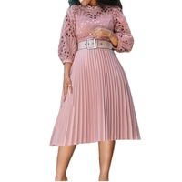 Nouvelle Robe Mini Écologique Modeste pour Femme à Manches Bouffantes et Dentelle, Coupe Trapèze, Grande Taille, pour Soirée, avec Ceinture à la Taille Naturelle, Style Tropical
