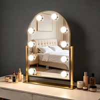 Manufacturer LED Arch Metal+Glass Freestanding Home Use Lighted Vanity Mirror 10 Dimmable Bulbs Touch Screen Detachable