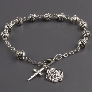 Anti-Silber-Kreuz Metallperlen katholischer Rosenkranz-Armband an der Kette
