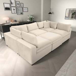 Modern Ivory Velvet Modular Convertible Sectional <b>Sofa</b> for Living Room and Villa Oversized 6 Seat Hotel - Product Image 5