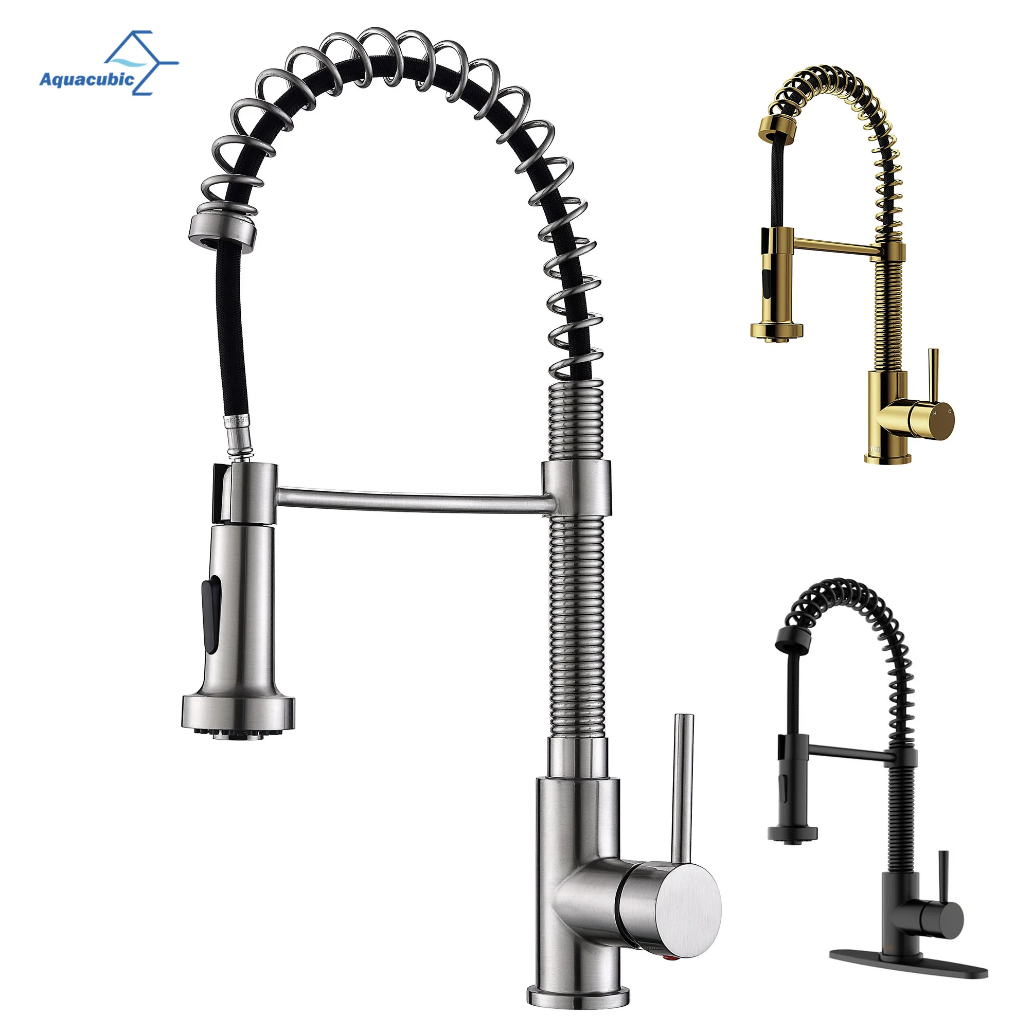 American Single Handle Pull Out Spring Kitchen Sink Faucet With Faucet Hole Cover Kitchen Tap For Sink
