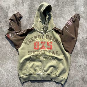 เสื้อฮู้ดดี้วินเทจแบบมีรอยขาด ซิปแบบแร็กแลน พิมพ์ลายสกรีน ผ้าคอตตอนหนานุ่ม ซักแล้ว ทรงโอเวอร์ไซส์ ผ้าเฟรนช์เทอร์รี่ ซิปหน้า - Product Image 2