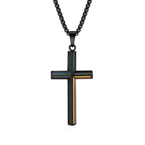 <b>Cross</b> Titanium Steel Necklace Unisex Rainbow Flag Pendant Stainless Steel <b>Chain</b> Fashion Jewelry - Product Image 5