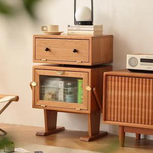 Solid Wood Side <b>Cabinet</b> Cherry Wood 2 Compartments <b>Storage</b> Living Room Bedroom Furniture - Product Image 1