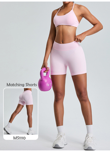 Ensemble de <span class=keywords><strong>sport</strong></span> 2 pièces sans couture pour femmes soutien-gorge de <span class=keywords><strong>sport</strong></span> respirant et motif solide Scrunch Butt Legging court pour Yoga vélo - Product Image 2