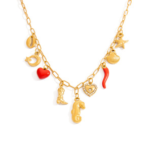 Collar de acero inoxidable con colgante de caballito de mar y concha, chapado en oro, cadena para clavícula, joyería de moda para fiestas - Product Image 5