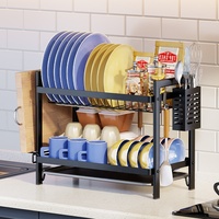 Étagère de rangement de cuisine à double niveau pour bols, égouttoir à vaisselle en acier au carbone et support de drainage
