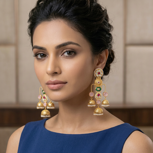Gold Plated <b>Chandelier</b> Earrings Women's Bohemia Style Tassel <b>Crystal</b> Rhinestone Imitation Pearl Alloy Wedding Jewelry - Product Image 1