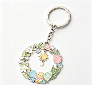 Porte-clés en métal personnalisé avec couronne de fleurs en émail, porte-clés rotatif, cadeau de printemps, souvenir - Product Image 2