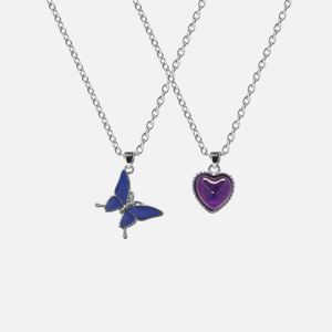 Collier Papillon Thermochromique Changeant de Couleur pour Femme, Style Ins, Pendentif Cœur Tendance - Product Image 1