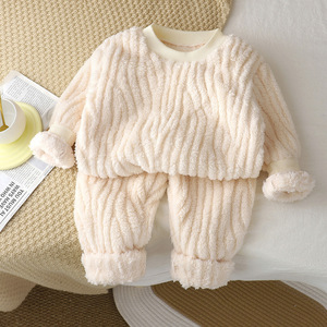 Crianças Outono Inverno Respirável Flanela Fleece-Forrado Pijama Espessado Conjunto para Meninos Meninas Two-Piece Warm <span class=keywords><strong>Kids</strong></span> Clothing - Product Image 2