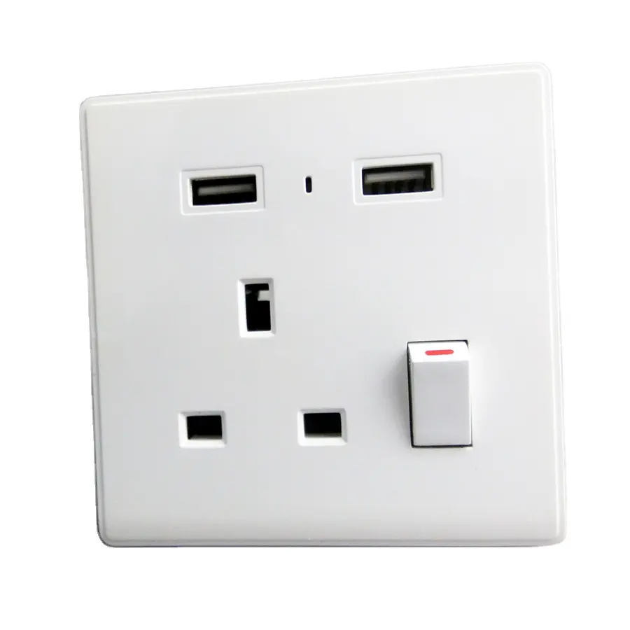 Uk Usb Stopcontact Glossy White Single Outlet Met 2.4a Usb Oplaadpoort Muur Elektrische Stekker Voor Home Hotel