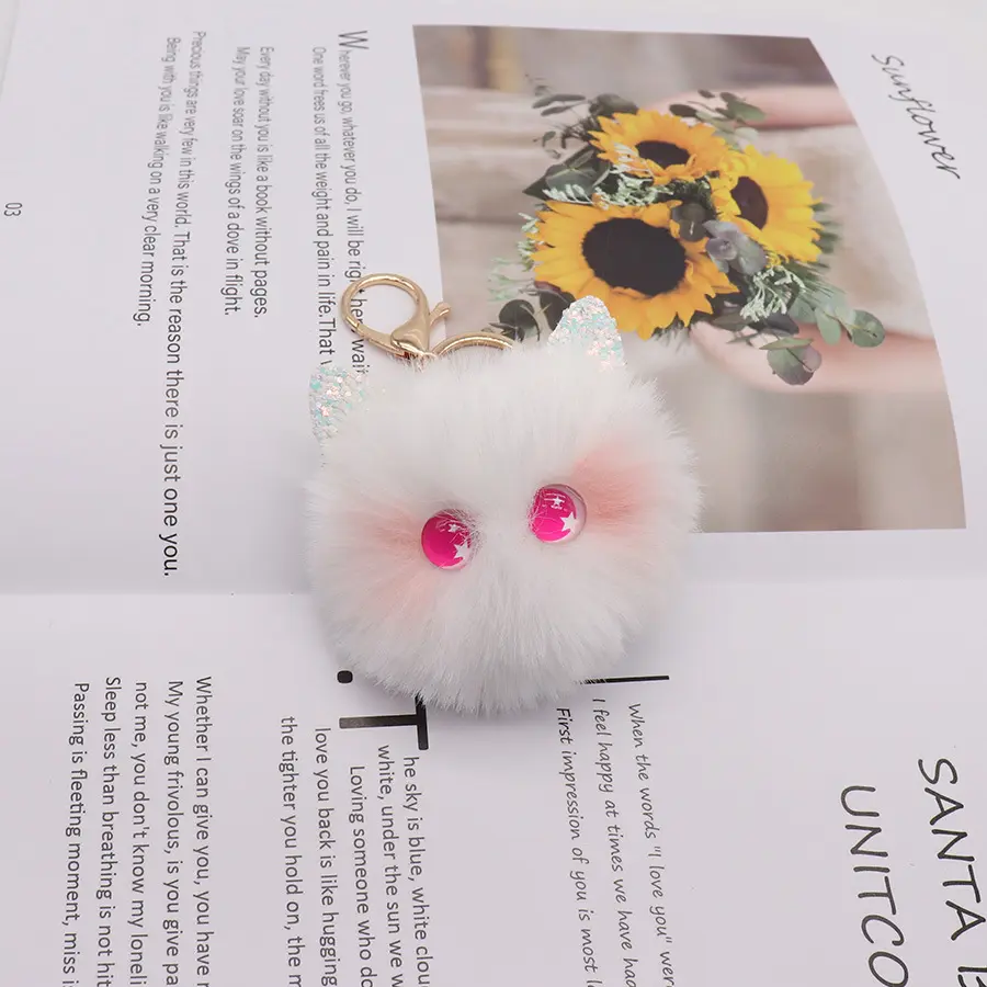 Sáng Tạo Thỏ tóc Pompom Dây Móc Khóa phim hoạt hình Keychain lông bóng Keychain Pom Pom