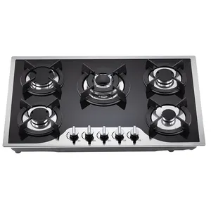 Vendita calda cucina occidentale cucina In vetro nero incorporato fornello a Gas 5 bruciatore Wok