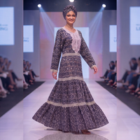 Robe longue moderne en rayonne pour femme, imprimée, avec dentelle florale, manches longues, style décontracté, tenue ethnique, hiver, luxe, looks traditionnels