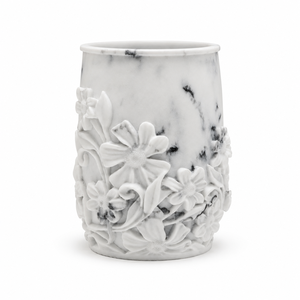 Ensemble d'accessoires de salle de bain en résine sable à motif floral élégant, effet marbre blanc-gris pour décoration botanique - Product Image 5