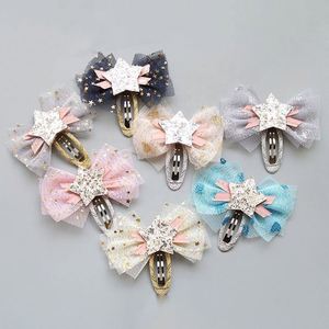 INS Offre Spéciale Design personnaliser couleur coeur paillettes maille pinces à cheveux arc étoile forme pinces à cheveux pour petites filles cadeau - Product Image 1