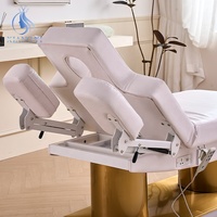 Lit de beauté électrique confortable pour salon, 3 moteurs, inclinable, pour les cils, le visage, avec lampe