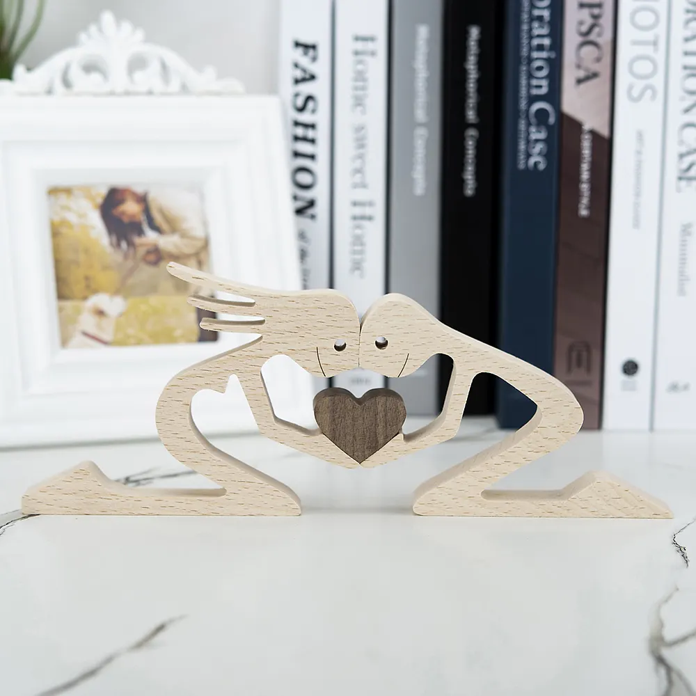 Anniversary Gift for Wife Housewarming Wood Decor Couple Wooden Statue Wooden Carved Bedroom Living Room Study Desk Decoration