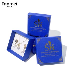Boîte à bijoux en gros, couvercle bleu, boîte d'emballage de luxe pour bijoux, présentoir à bijoux, bracelet, bague, boucles d'oreilles, collier - Product Image 6