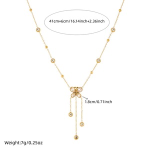 Korean Style Butterfly Rhinestone Pendant Tassel Chain Gold Plated Necklace For Party Daily Wear - Product Image 4