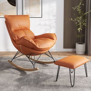 Fauteuil à bascule relaxant pour adultes, en laine d'agneau, avec cadre en bois massif et pieds en métal, idéal pour chambre et balcon – Meilleure vente à prix abordable - Product Image 3