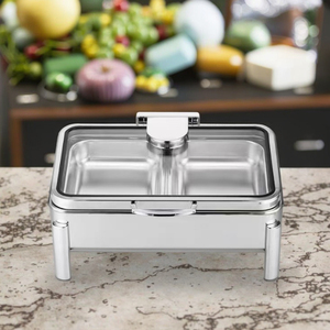 Lusso nuovo Design argento 304 SS ristorante Deluxe Buffet Set 9L scaldabagno scaldavivande <span class=keywords><strong>per</strong></span> riscaldamento e tenuta di piatti - Product Image 1