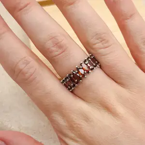 Ouj Red Garnet S925 Sterling Silver Ring Adjustable Sizing Natural Garnet Ring Gemstone Ring