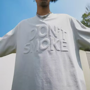 T-shirt décontracté en coton épais tricoté vintage avec broderie 3D, coupe classique, manches courtes, personnalisable, imprimé à l'écran, respirant, pour le fitness - Product Image 2