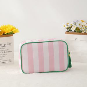 Striped Canvas Waterproof Zipper Pouch Reusable Lightweight Toiletry Bag Multicolor Portable Cosmetic Bags Zipper Bag - Product Image 3