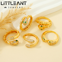 En gros, Ensemble de bracelets joncs torsadés et bagues plaqué or 21K, style vintage or de Dubaï, avec breloques serpent en zircon