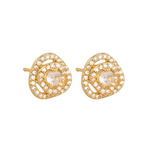 Boucles d'oreilles en diamant, taille brillant rond, or, pour femme, design géométrique, pour fiançailles - Product Image 4