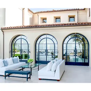 Villa Außenbereichsbögen Doppelboden-Decken-Glastür-Design, große Gebäudebeleuchtung Stahlfensterrahmen Glastür-Design