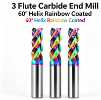 Fraise à queue en carbure à 3 cannelures, hélice de 60 degrés, revêtement arc-en-ciel, finition brillante, pour usinage de l'aluminium, outils de finition miroir pour machine CNC