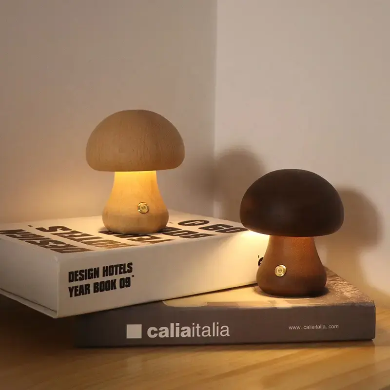 Lampe de nuit LED avec interrupteur tactile Lampe de chevet champignon mignon en bois pour chambre d'enfant Lampes de nuit pour dormir