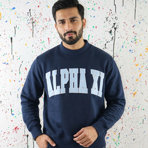 Alpha XI Mock Neck Navy Blue Custom Made 100% Cotton Winter Quick Dry Breathable Zipper Pullover Hoodie Finer Threads High - Product Image 1
