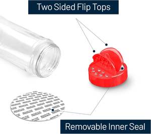 Tarro de plástico PET ecológico de 350 ml con tapa abatible para condimentos, especias y sazonadores, cuadrado, con tapas rojas/negras - Product Image 3