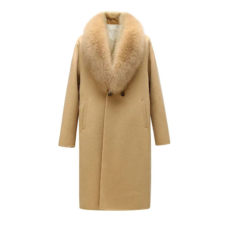 New Design Winter Detachable Down Feather Lining Long Man Wool Coats Cashmere Coat With Fur Collar