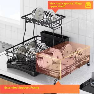 2 livelli espandibile scolapiatti da cucina impermeabile in acciaio al carbonio stendino sopra il lavello da cucina scolapiatti - Product Image 3
