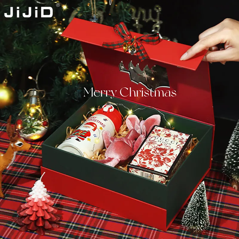 JiJiD Venda Quente Grande Rígida Tamanho Personalizado Boite Magnetique Caixas De Presente Decoração De Natal Ímã Dobrável Caixa De Embalagem De Presente